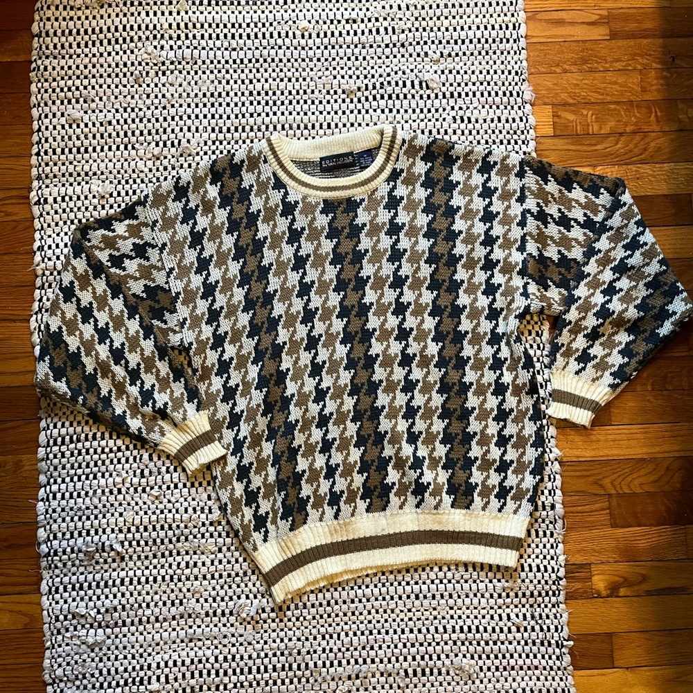 Blue & Gold Houndstooth Crewneck Sweater